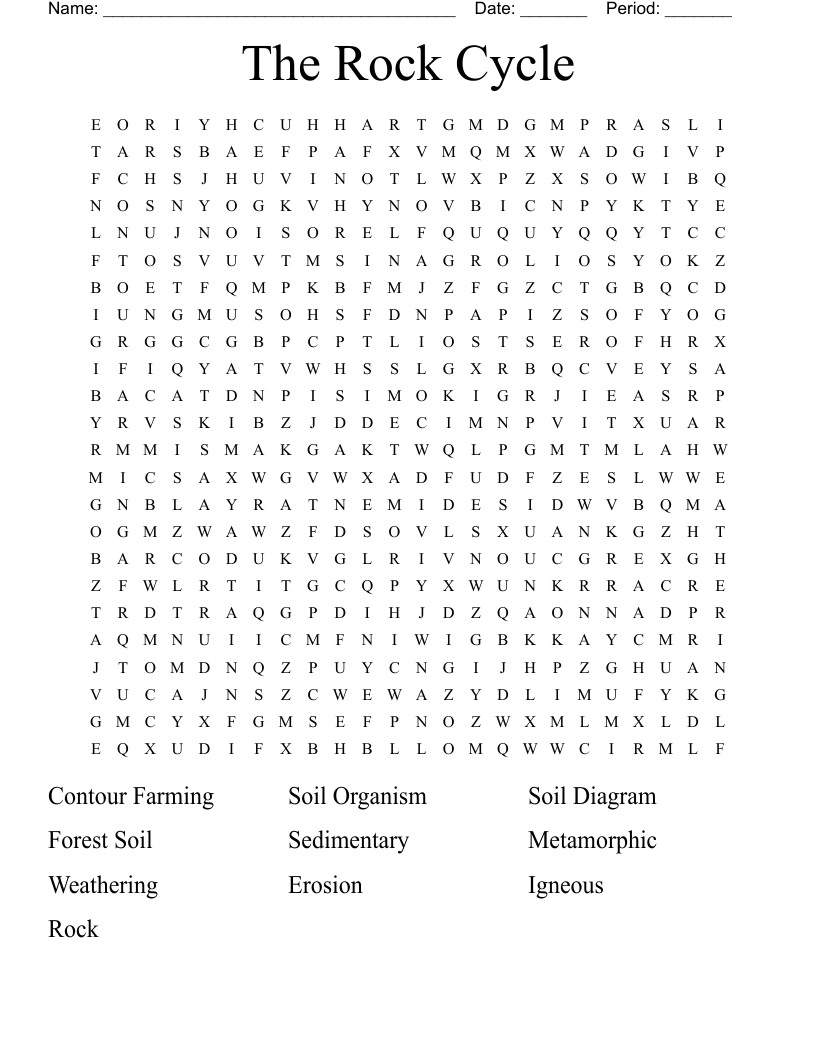 The Rock Cycle Word Search