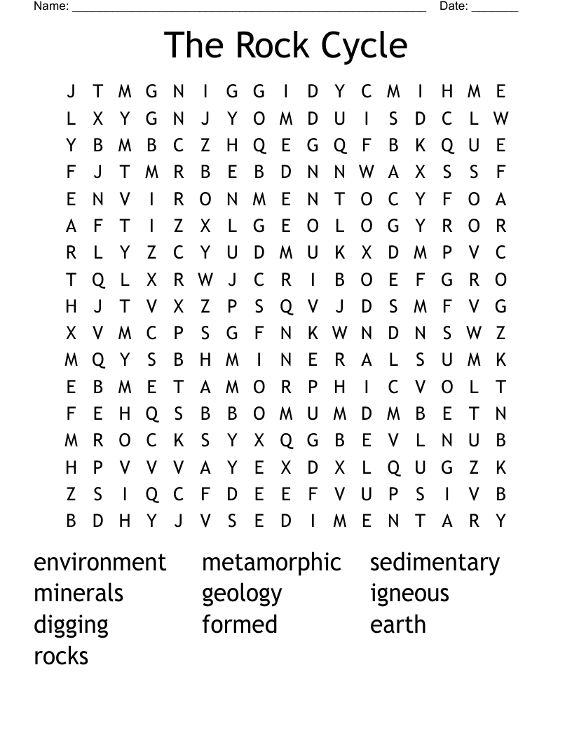 The Rock Cycle Word Search