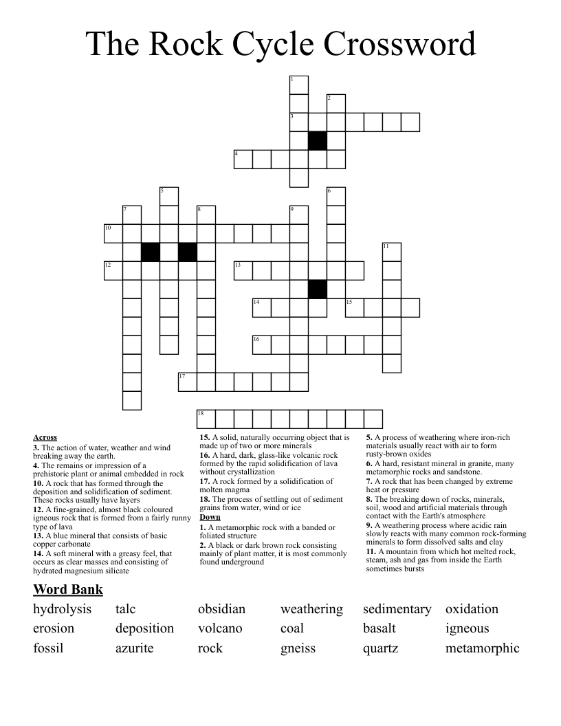 The Rock Cycle Crossword