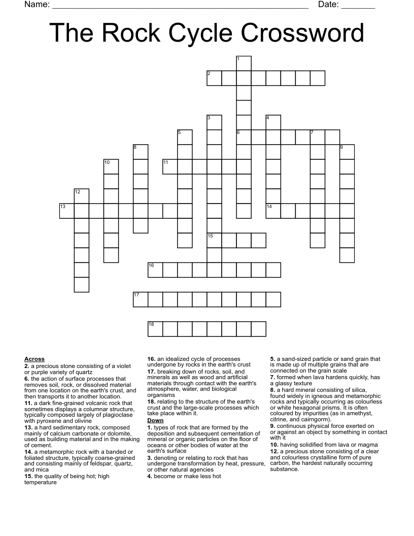 The Rock Cycle Crossword