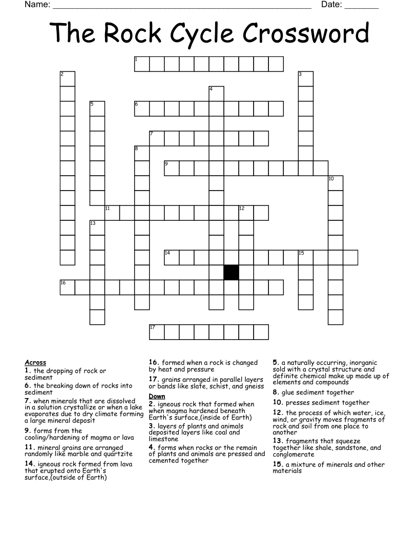 The Rock Cycle Crossword