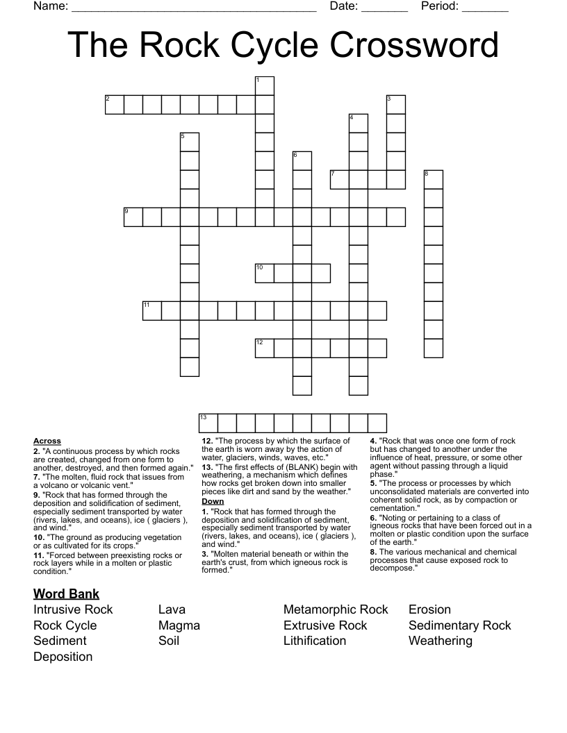 The Rock Cycle Crossword