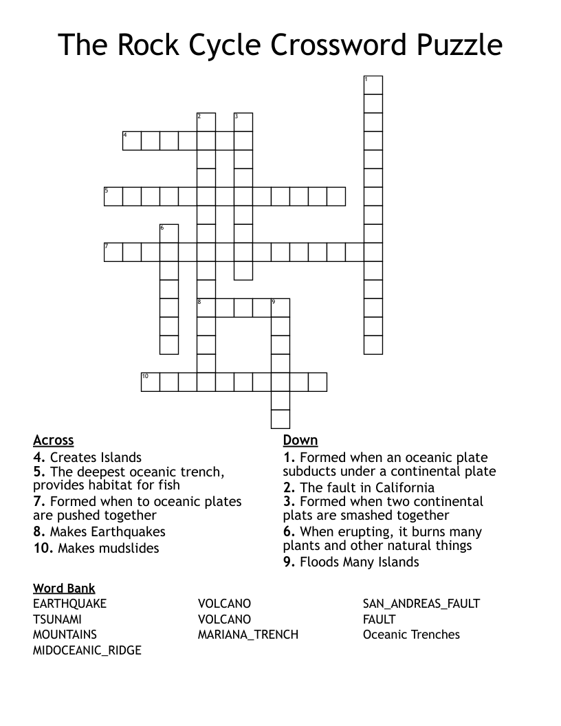 The Rock Cycle Crossword Puzzle