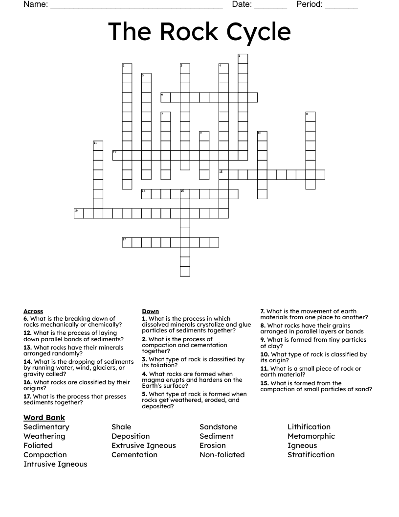 The Rock Cycle  Crossword