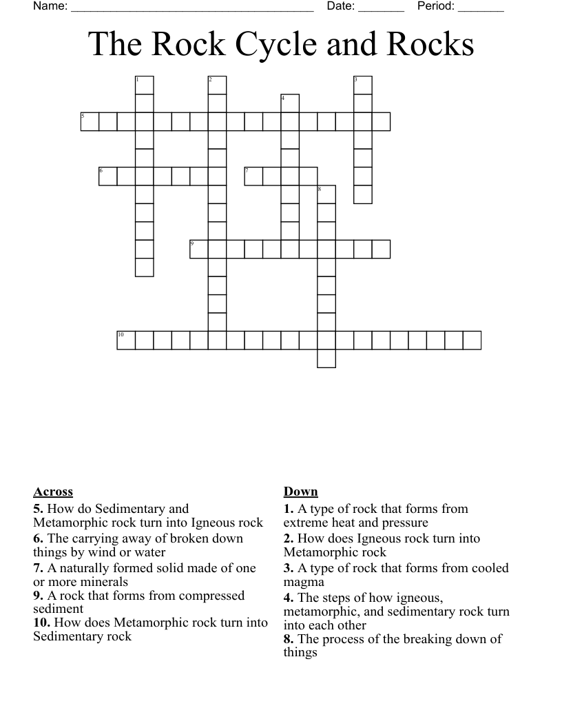 The Rock Cycle and Rocks Crossword