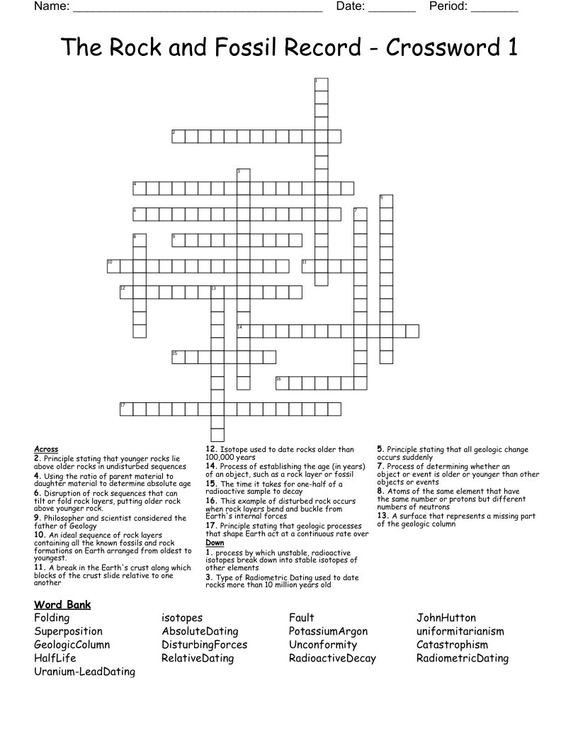 The Rock and Fossil Record - Crossword 1