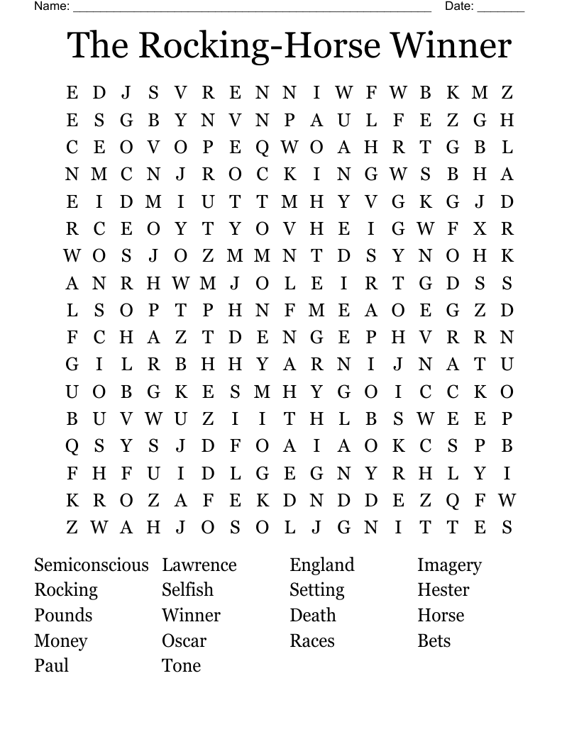 The Rocking-Horse Winner Word Search