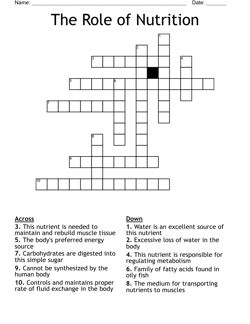 The Role of Nutrition Crossword