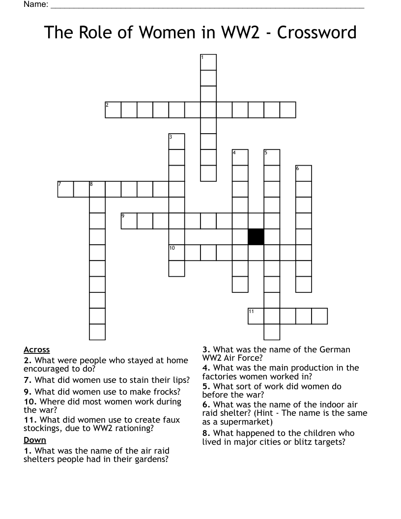 The Role of Women in WW2 - Crossword 