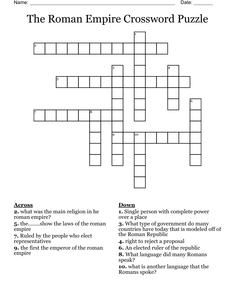 The Roman Empire Crossword Puzzle  