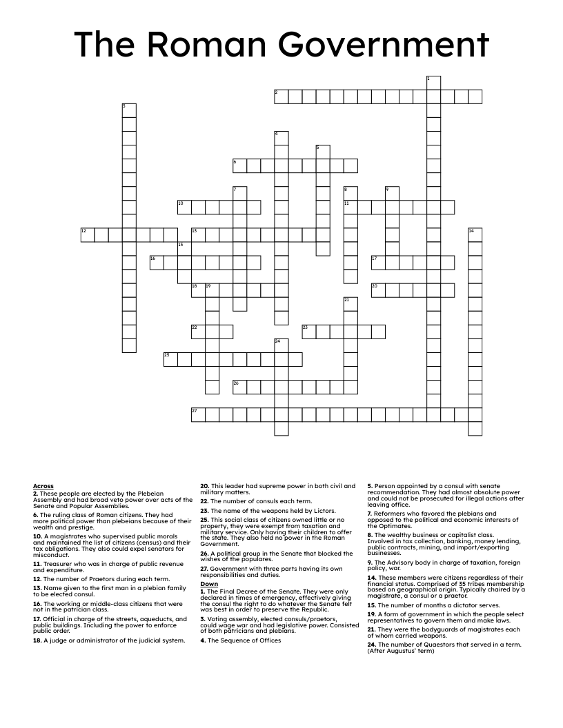 The Roman Government Crossword