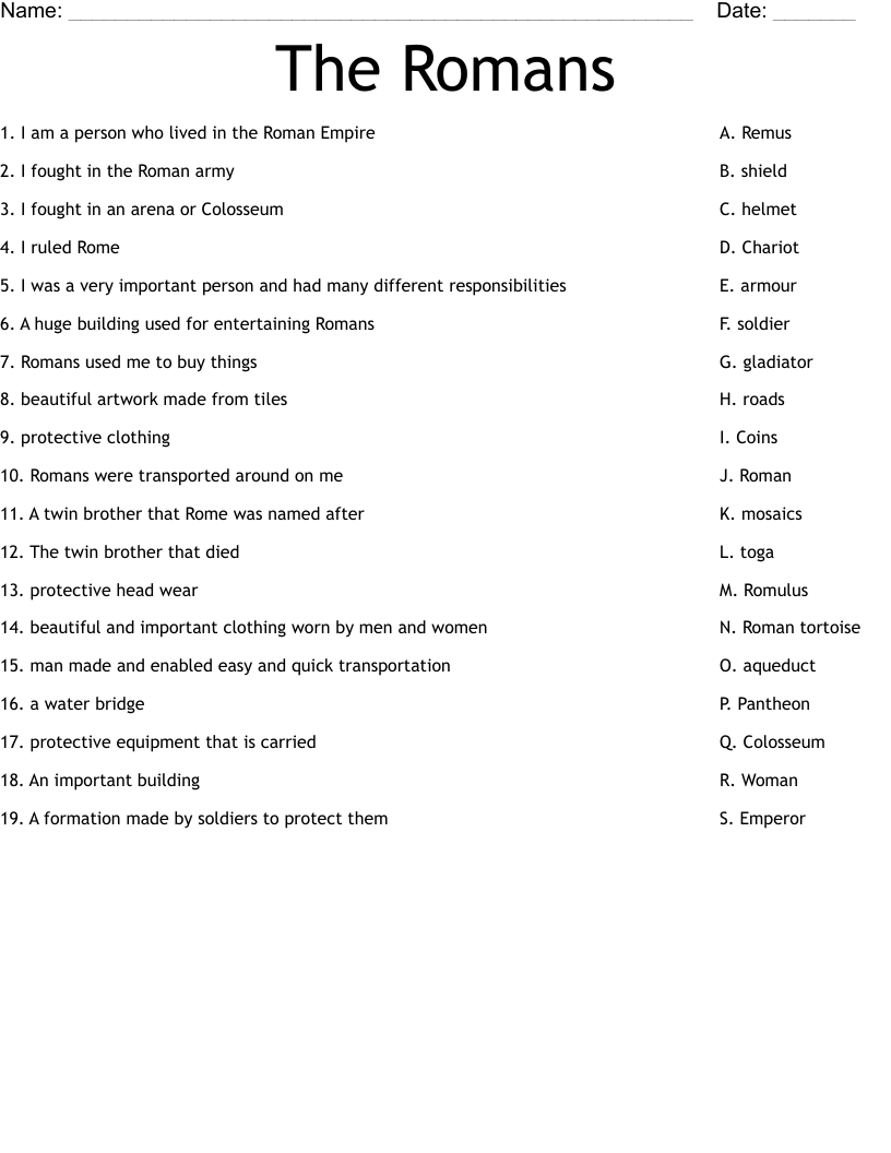 The Romans Worksheet