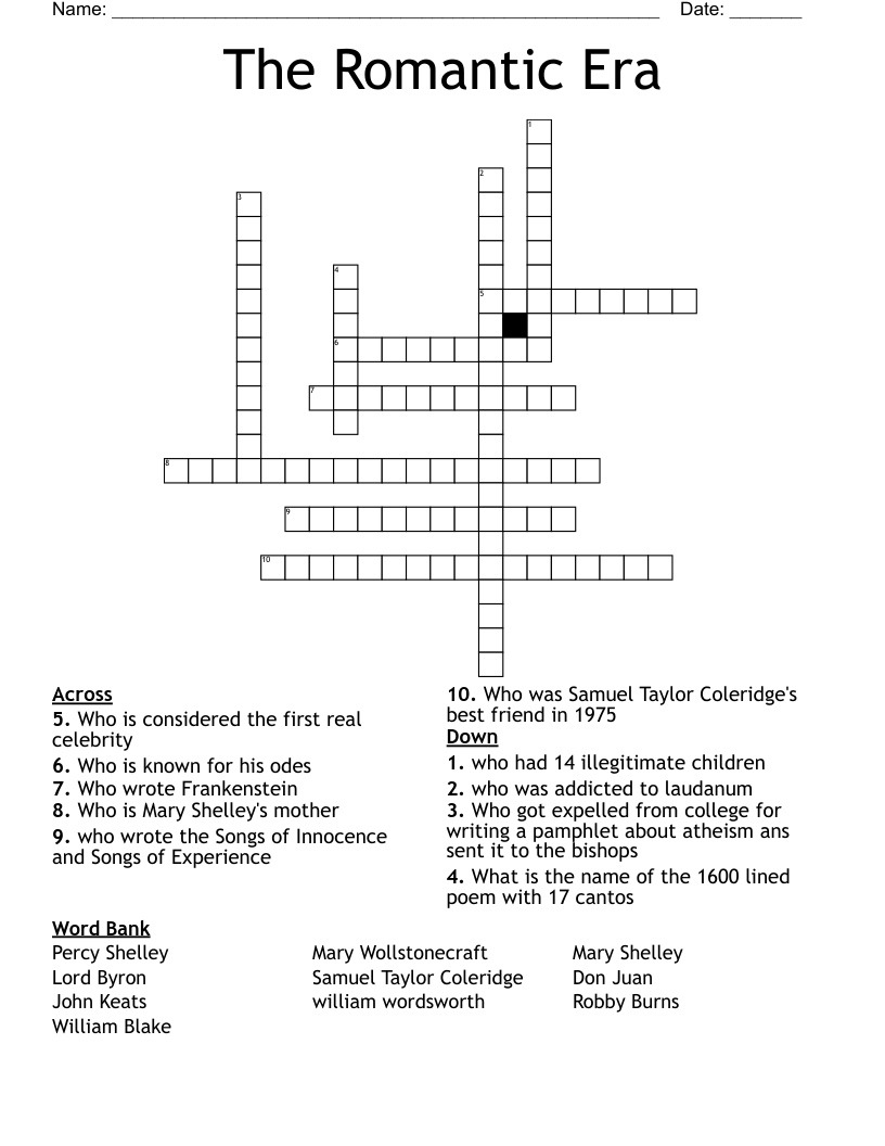 The Romantic Era Crossword