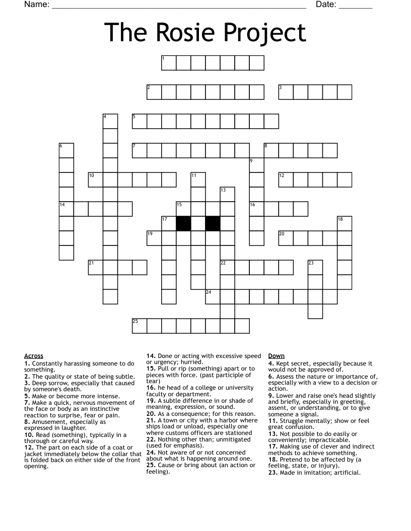 The Rosie Project Crossword