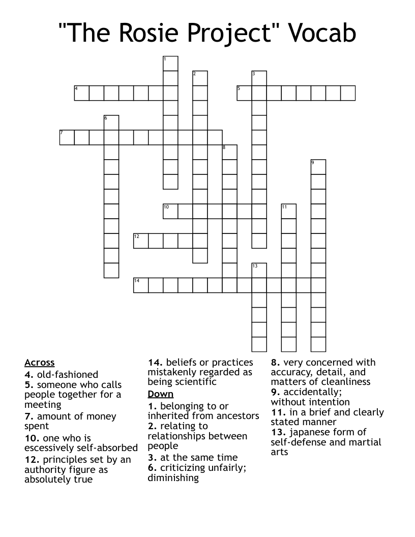 "The Rosie Project" Vocab Crossword