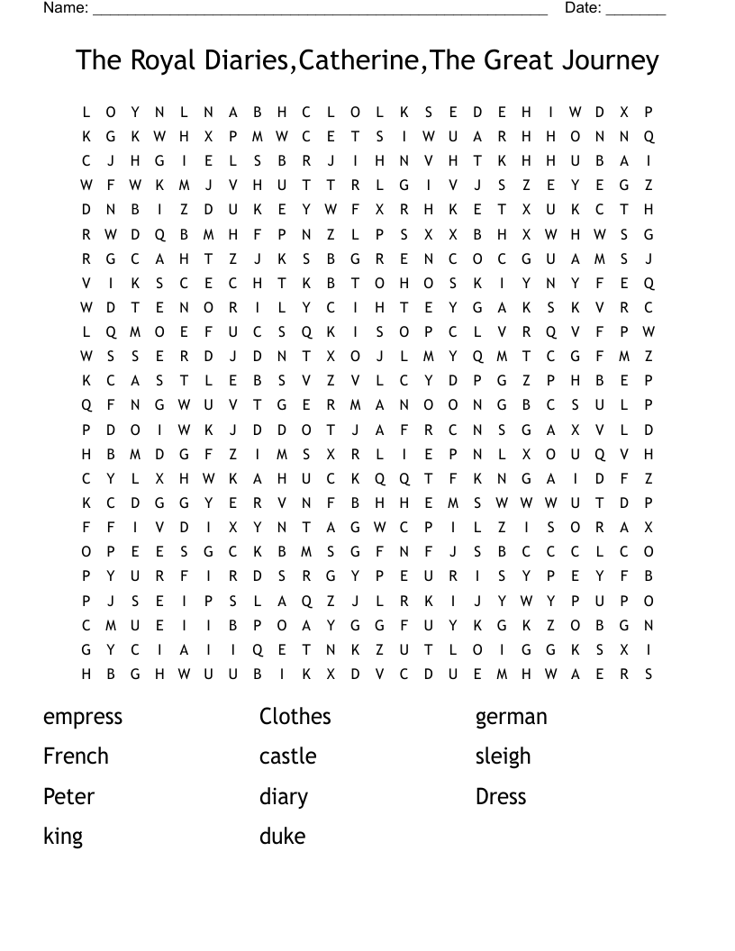 The Royal Diaries,Catherine,The Great Journey Word Search