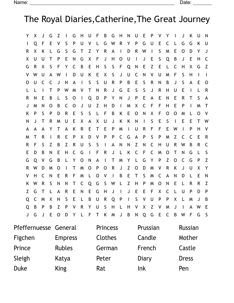 The Royal Diaries,Catherine,The Great Journey Word Search