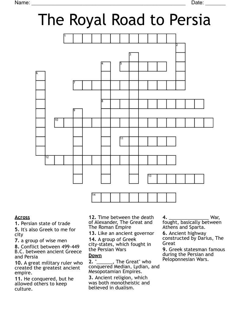 The Royal Road to Persia Crossword