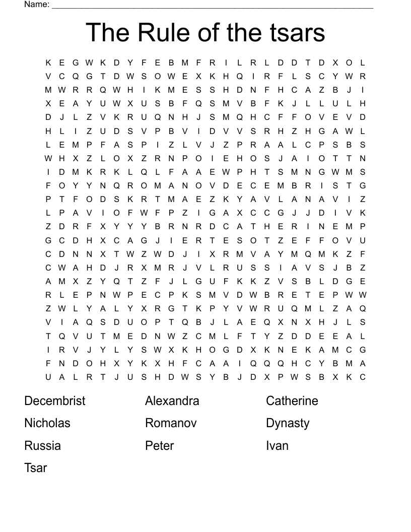 The Rule of the tsars Word Search