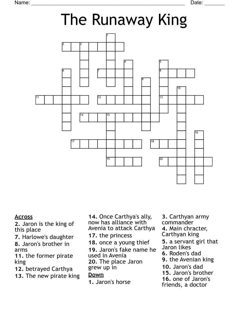 The Runaway King Crossword