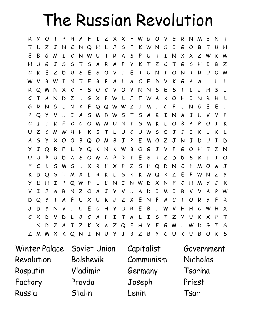 The Russian Revolution Word Search