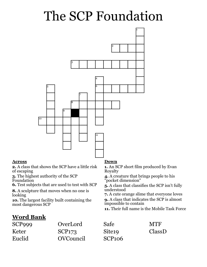 The SCP Foundation Crossword