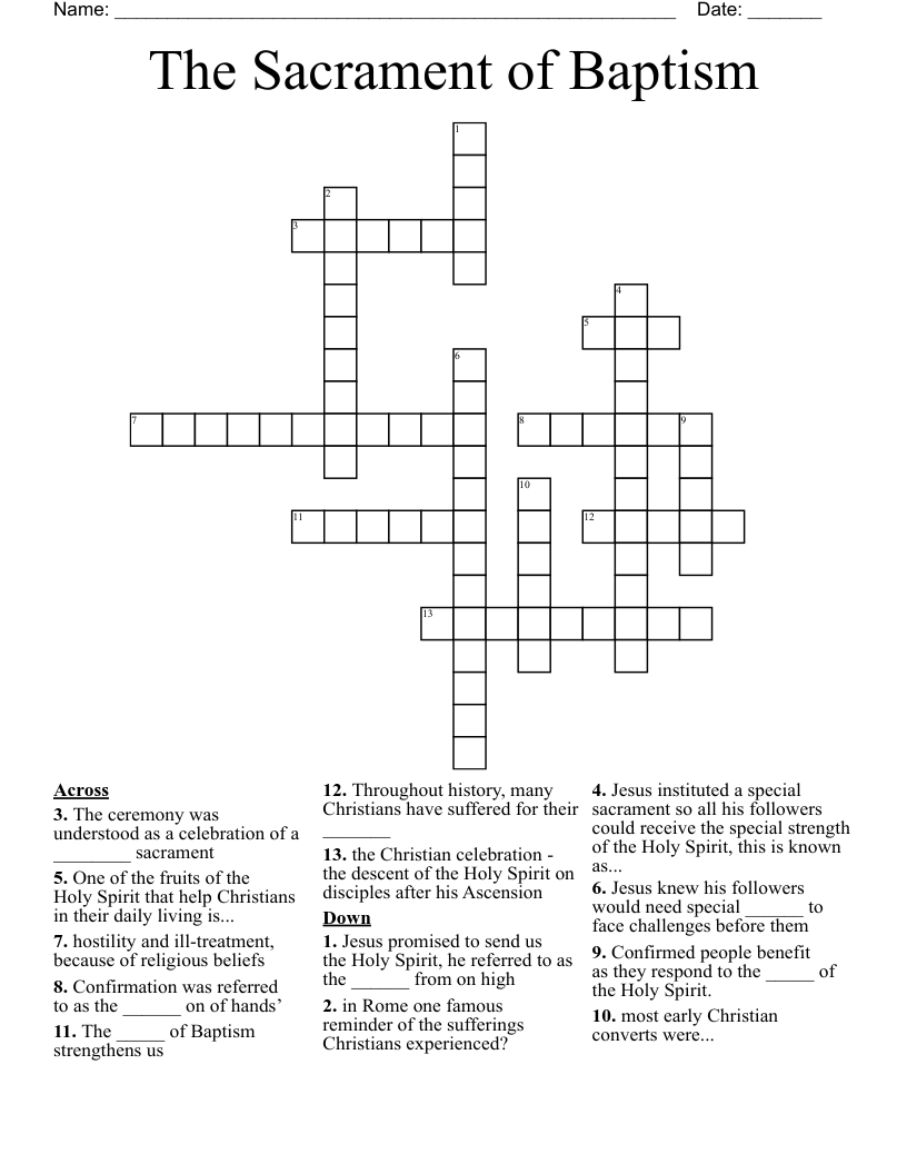 The Sacrament of Baptism Crossword