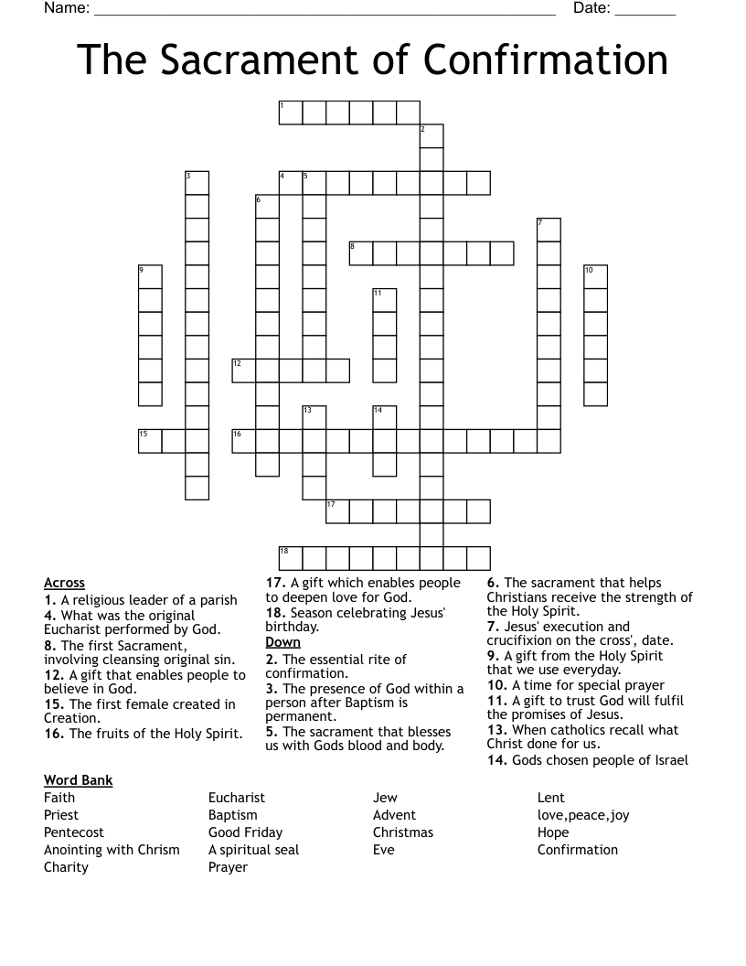 The Sacrament of Confirmation Crossword