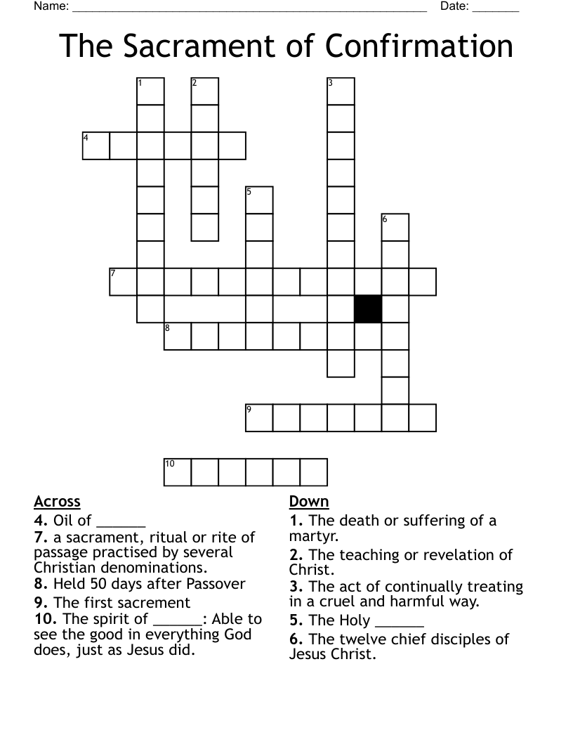 The Sacrament of Confirmation Crossword