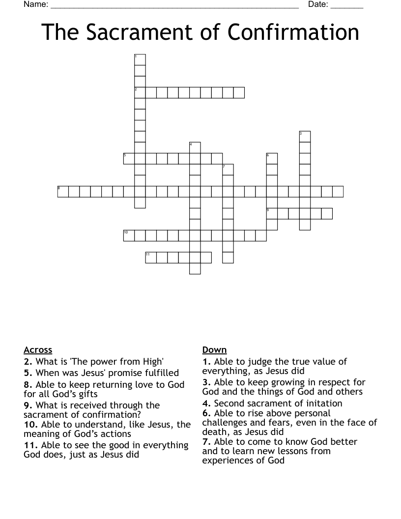The Sacrament of Confirmation Crossword