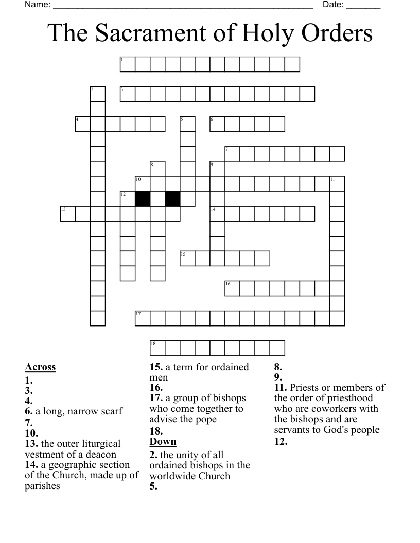 The Sacrament of Holy Orders Crossword