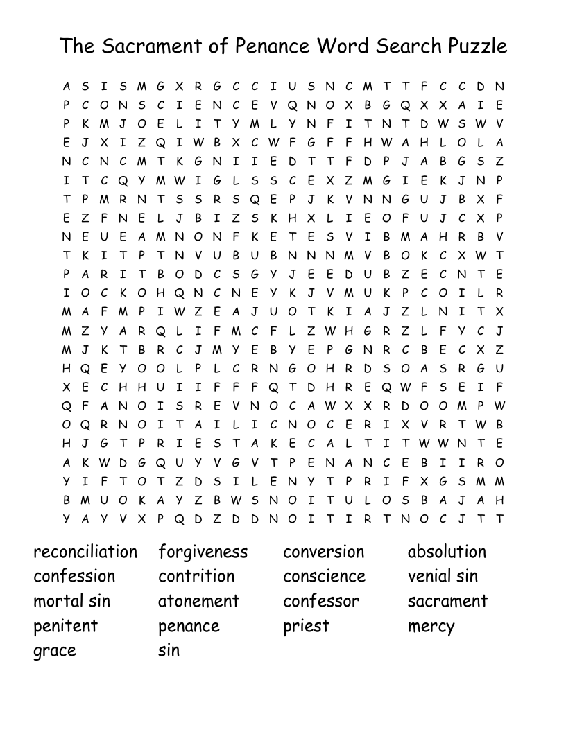 The Sacrament of Penance Word Search Puzzle
