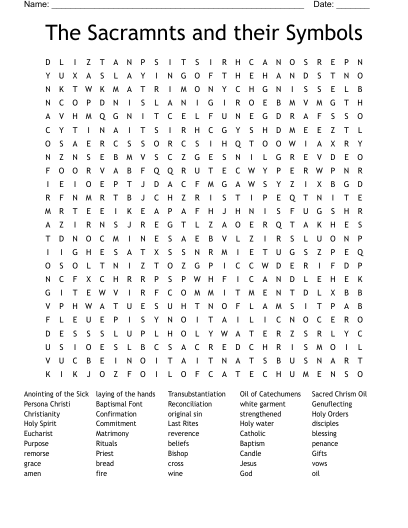 The Sacramnts and their Symbols  Word Search