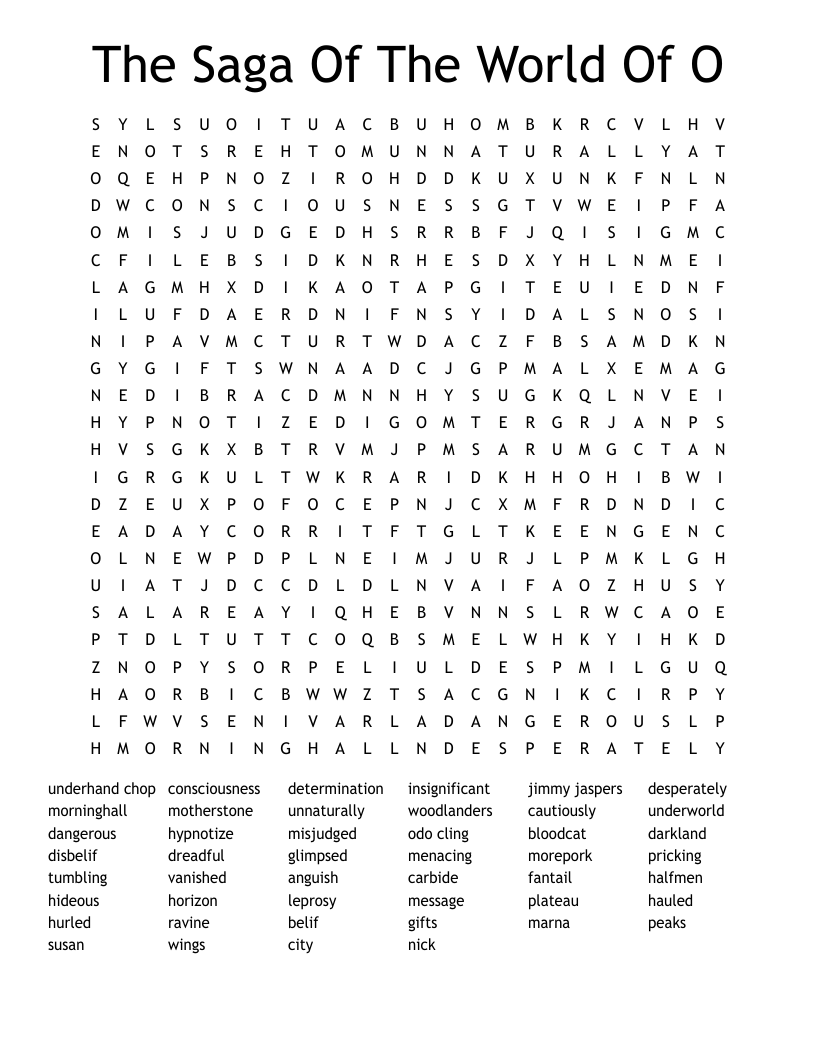 The Saga Of The World Of  O Word Search