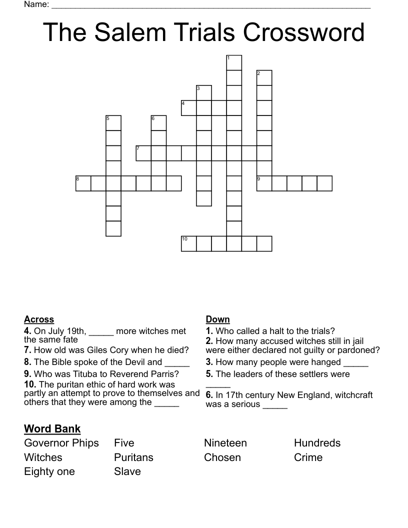 The Salem Trials Crossword
