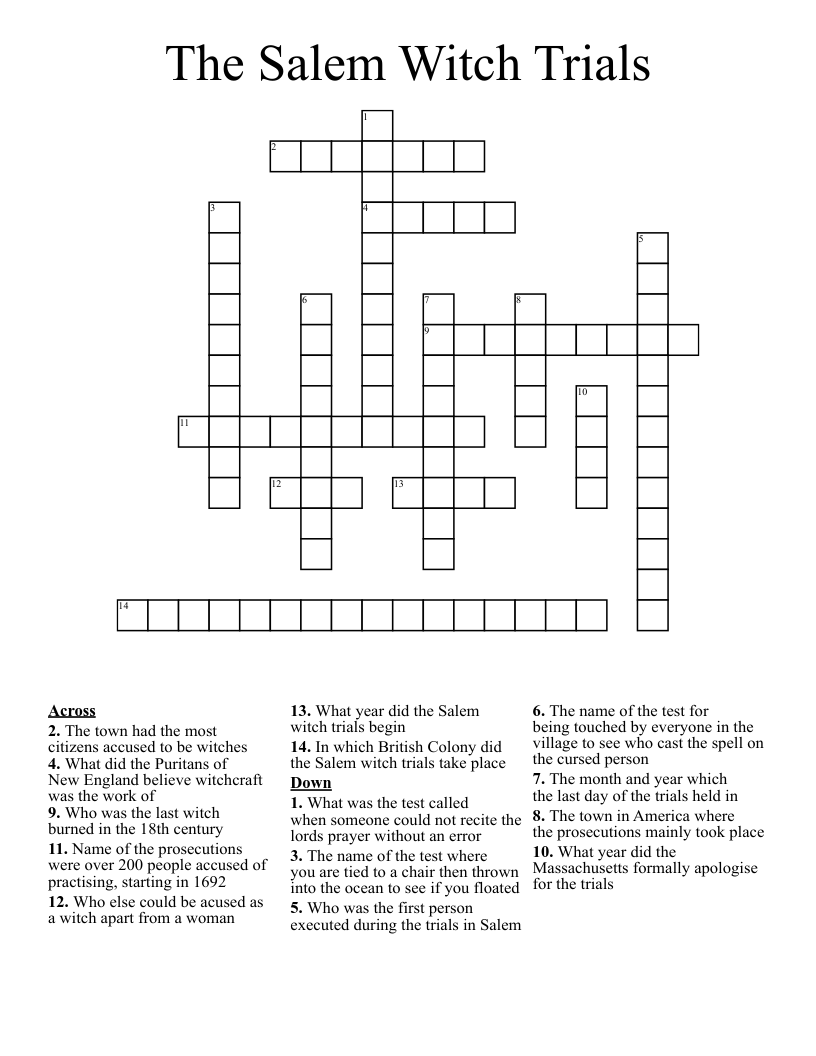 The Salem Witch Trials Crossword