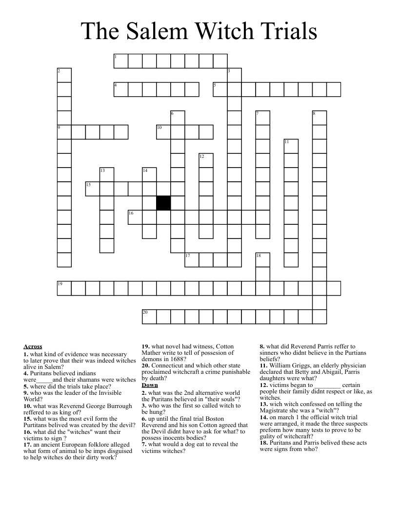 The Salem Witch Trials Crossword