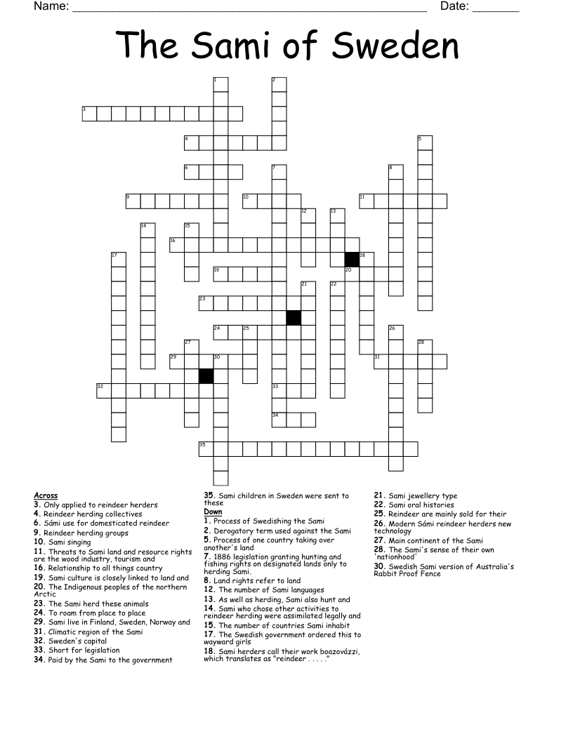 The Sami of Sweden Crossword