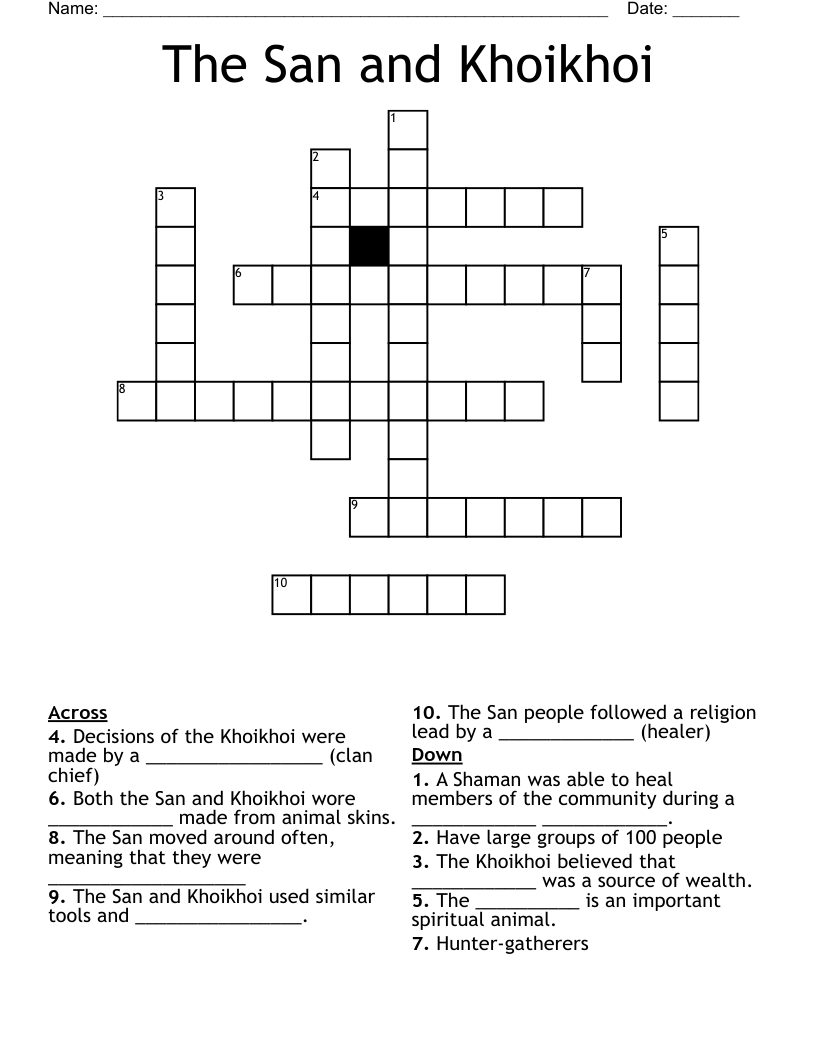 The San and Khoikhoi Crossword