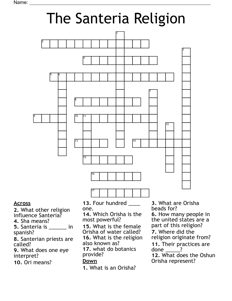 The Santeria Religion Crossword
