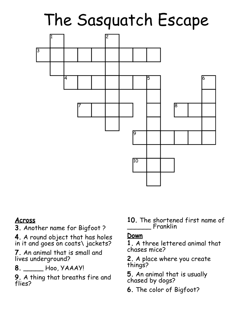 The Sasquatch Escape Crossword
