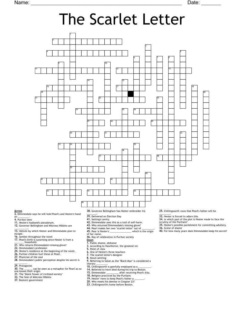 The Scarlet Letter Crossword