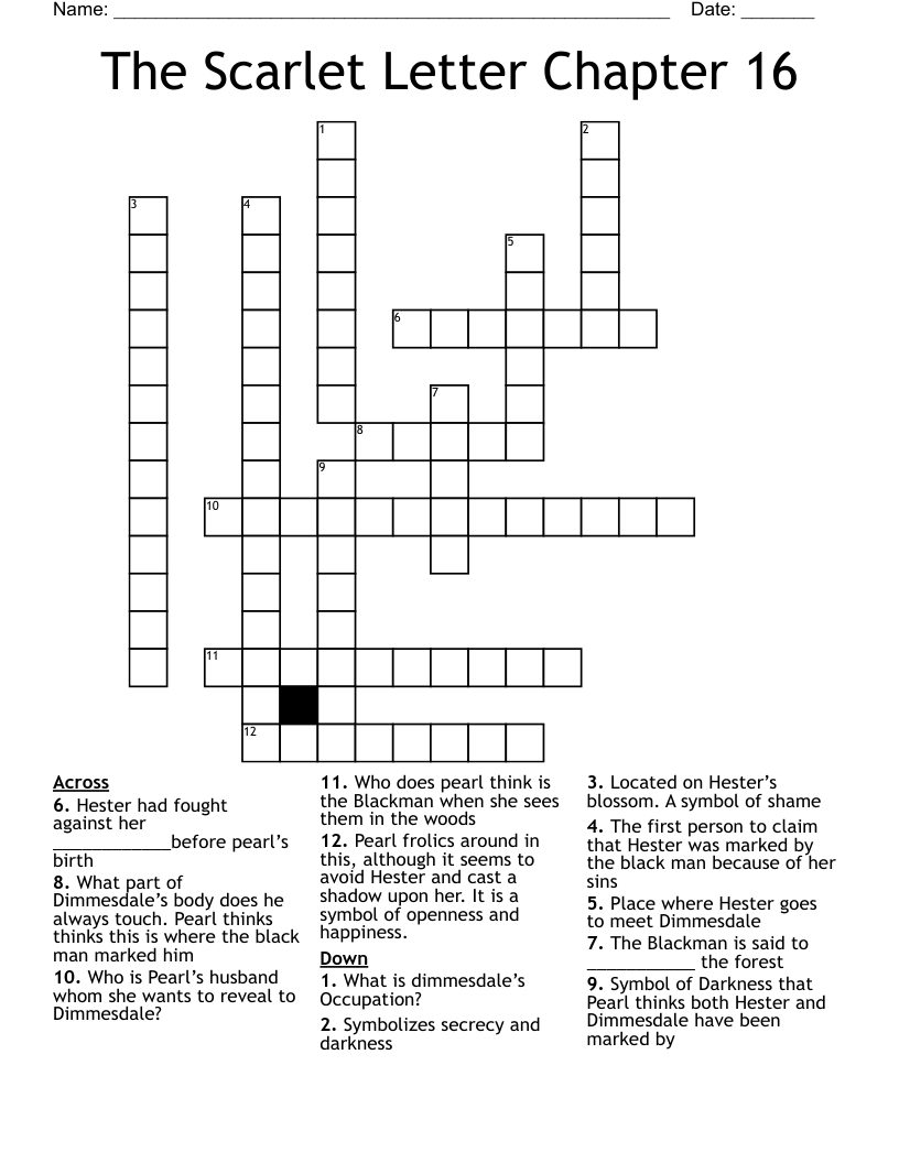 The Scarlet Letter Chapter 16  Crossword