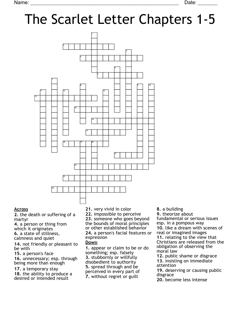 The Scarlet Letter Chapters 1-5 Crossword