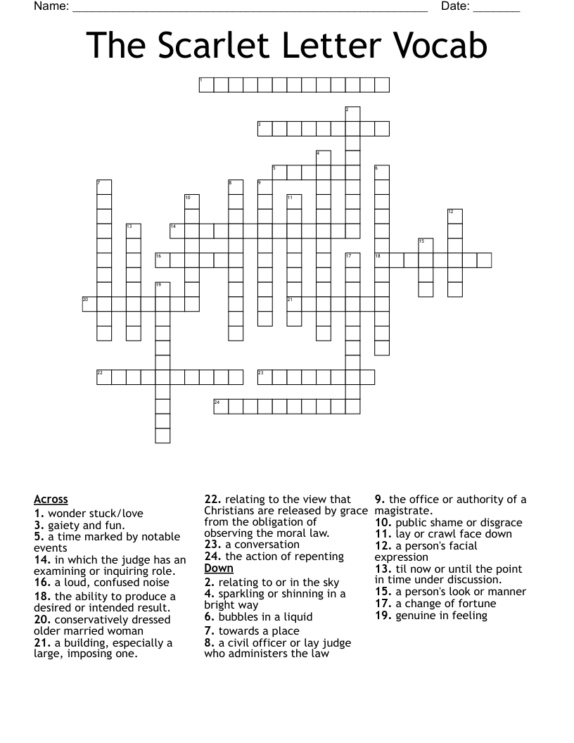 The Scarlet Letter Vocab Crossword