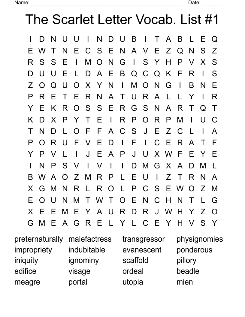 The Scarlet Letter Vocab. List #1 Word Search
