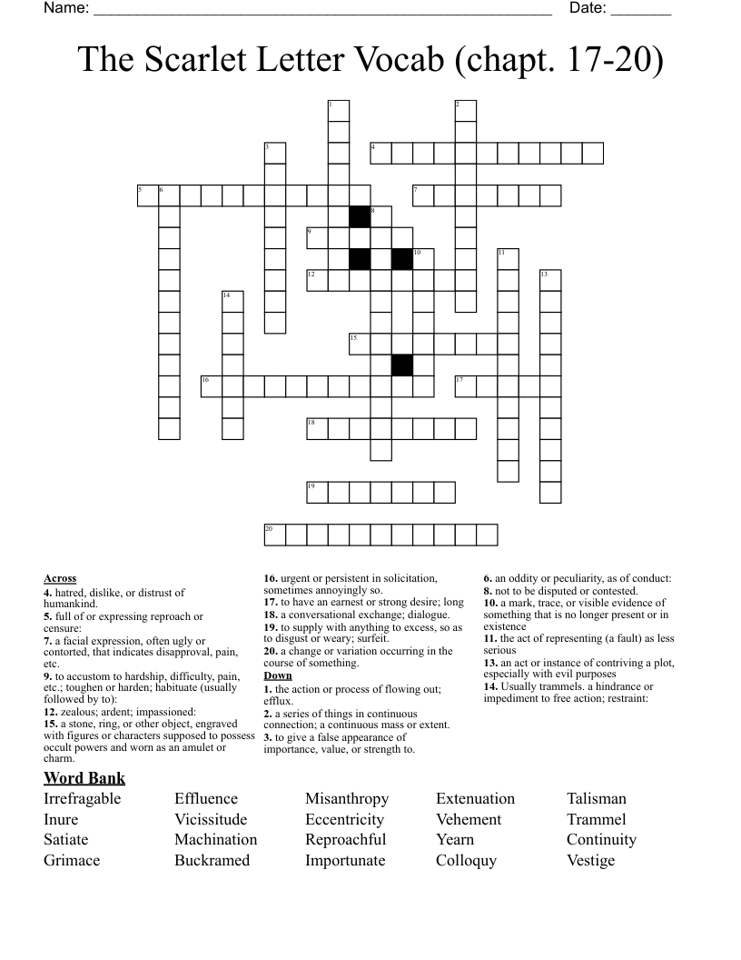 The Scarlet Letter Vocab (chapt. 17-20) Crossword