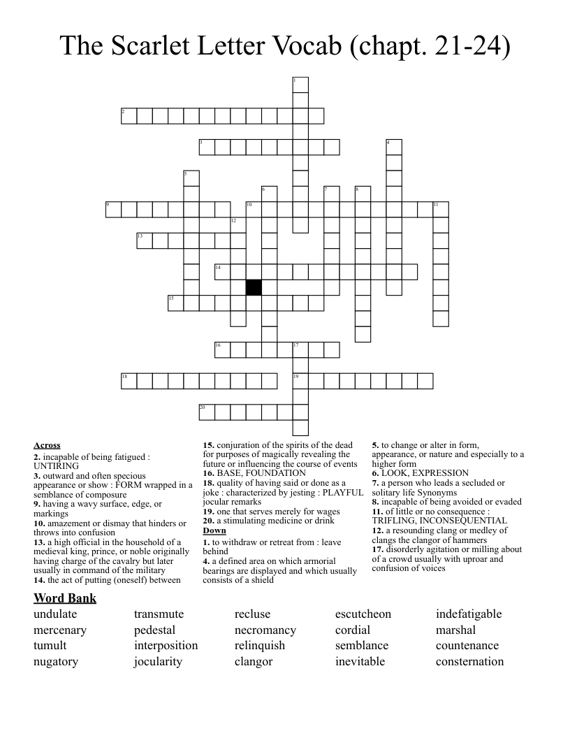 The Scarlet Letter Vocab (chapt. 21-24) Crossword