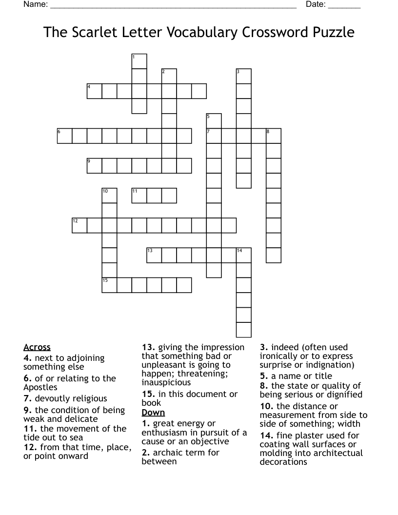 The Scarlet Letter Vocabulary Crossword Puzzle 