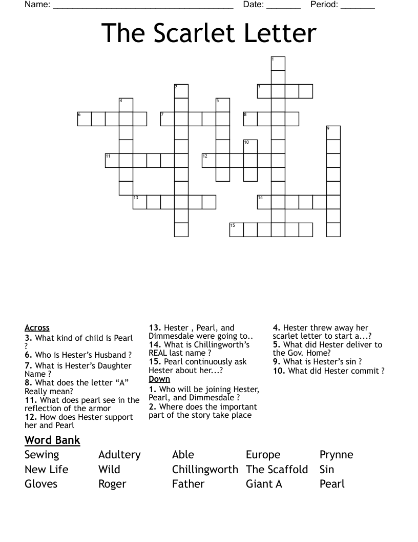 The Scarlet Letter  Crossword